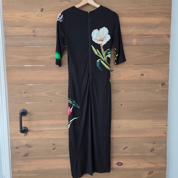 Alice + Olivia Delora Midi Dress Black Floral Butterfly Womens 6 - Picture 4 of 8